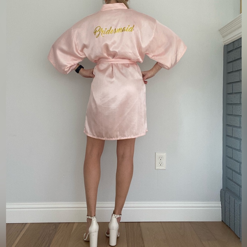 Pink Bridesmaid Robe with Gold Text